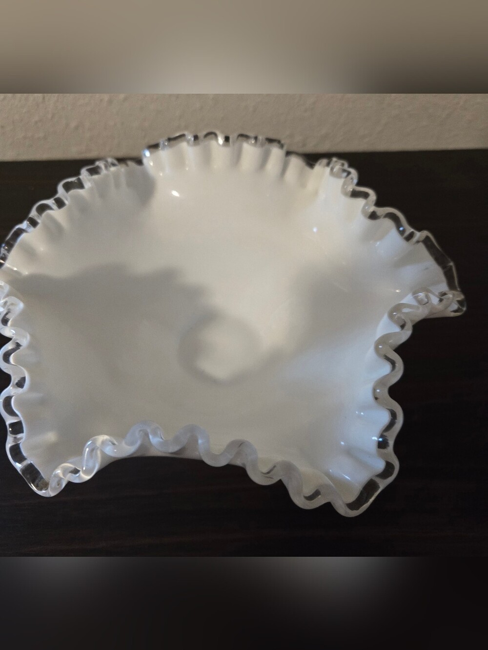 White Fenton-Style Ruffled Milk Glass Compote - Picture 2 of 3